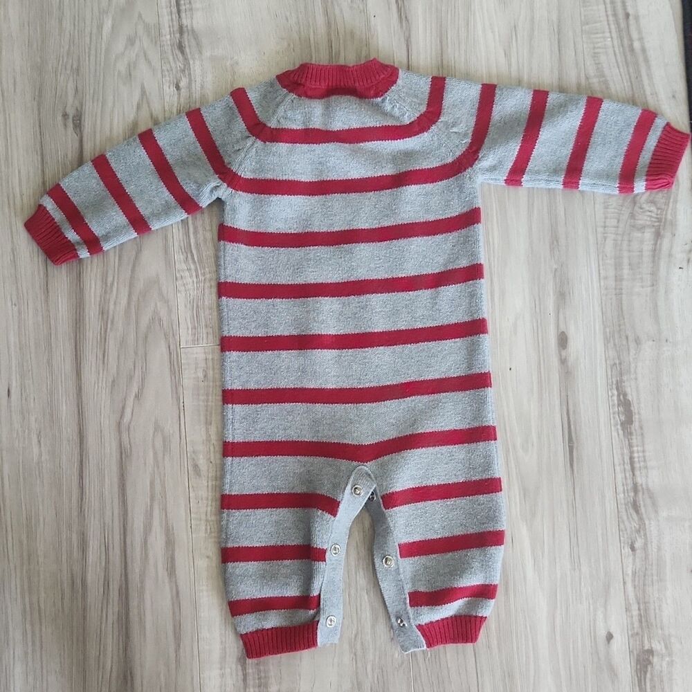 Cherokee‎ Baby One-Piece Coverall 9M Gray Red Striped 100% Cotton Long Sleeve - Picture 3 of 3